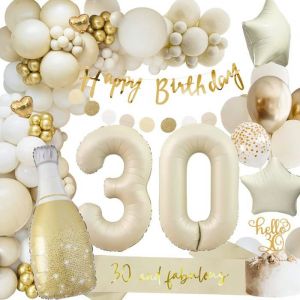 Decoration Anniversaire 30 Ans Femme Ballon 30 Ans Anniversaire De Fête En Beige Or Deco 30 Ans Ballon Bannière Joyeux Annive