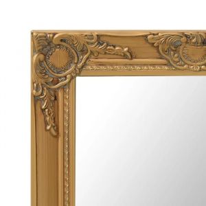 Miroir mural baroque - WIENS - 50x60 cm - Dor&eacute; - Bois et verre - Rectangulaire - Crochets de fixation - Style ancien