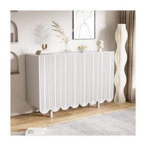 Buffet bas 120&times;37&times;80 cm avec portes moul&eacute;es Buffet salon avec charni&egrave;res &agrave; tampon Buffet de cuisine en forme de goutte Blanc