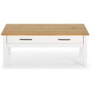 Table basse en pin massif ciré avec rangements coloris naturel-blanc - Longueur 100 x Profondeur 55 x Hauteur 40 cm