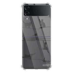 EVETANE Coque souple renforc&eacute;e compatible Coque Galaxy Z Flip 4 - Mod&egrave;le : Chat Lignes