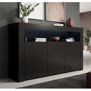 Buffet Bahut 3 portes LED  155 x 915 x 37cm  Couleur Noir  Finition mate  Rangement  AKER