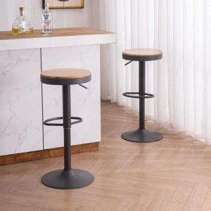 Tabouret de Bar Lot de 2 Rond Chaise de Bar Bois reglable Bar Tabouret Vintage Assise Tabouret Bar sans Pied pivotant Metal Fa[425]