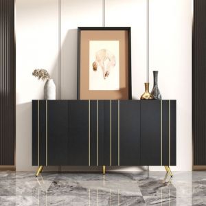 Buffet - Style contemporain - 4 portes - Pieds en métal - Buffet bahut de rangement - Buffet de salon - 160x38x80 cm - Noir