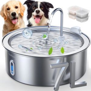 7L Fontaine À Eau Chien En Acier Inoxydable Fontaine À Eau Chat Avec 2 Filtres Multi-Filtration Facile À Nettoyer