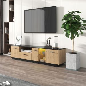 Meuble TV avec &eacute;clairage LED 3 portes 1 tiroir Scandinave 180 x 40 x 36 cm