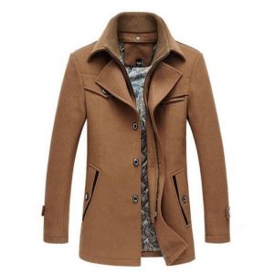 Manteau Homme en Laine Chaud Court Epais Fit Business Hiver Trench-Coat avec Un Col Accessoire Caban Manteau Jacket XHY591 Marron