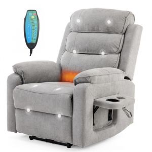 Fauteuil relax fauteuil de TV Inclinaison &eacute;lectrique chauffage et de vibration charge sans fil avec petite tablette Gris clair