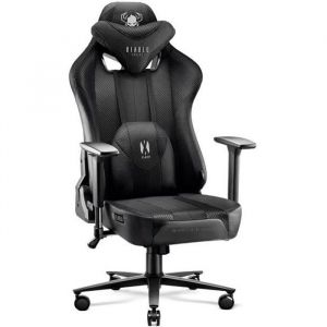 Diablo X-Player 2.0 Chaise Gaming Fauteuil de Gamer de Bureau Accoudoirs 3D Tissu Skaï Oreiller Cousin Lombaire (Noir-Noir, L)