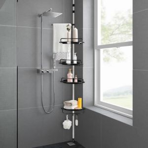 YIYI. ETAGÈRE DANGLE DE DOUCHE TÉLESCOPIQUE  AVEC 4 TABLETTES 1 PORTE-SERVIETTES ET 3 CROCHETS - H: 105 - 310CM.