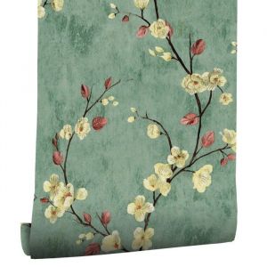 Papier Peint Auto-adhésif Fleuri Feuilles 44cmX300cm Vintage Autocollant Amovible PVC Vinyle Film Imperméable Meuble