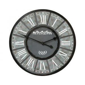 Horloge - CHEMIN DE CAMPAGNE - Ø 60 cm - Bois gris et noir - Style industriel - Décoration murale