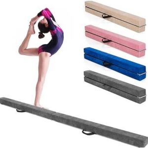 GOPLUS Poutre d&Eacute;quilibre 210 cm Poutre de Gymnastique Pliable Poutre Portable avec Poign&eacute;es Charge 70 KG Gris