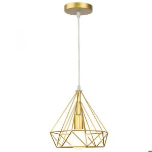 SNOGOLD Suspension Industriel Luminaire Lustre Vintage en M&eacute;tal Abat-jour Cage &agrave; Diamant Dor&eacute; &Oslash;25CM &Eacute;clairage pour Salon Cuisine