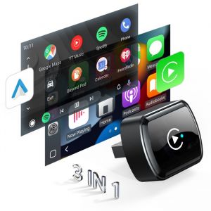 Adaptateur Carplay sans Fil 3 en 1 pour Autoradio Carplay et Android Auto Mirror Link Commande Vocale WiFi Bluetooth