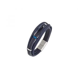 Bracelet Homme Acier et Cuir Bleu Multi Rangs - ALL BLACKS - 682189