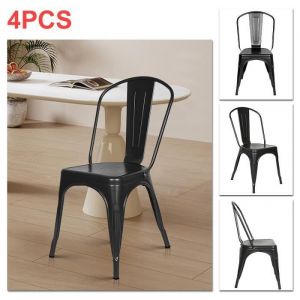 Chaises de salle &agrave; manger en m&eacute;tal XUANYU - Lot de 4 - Noir - Style industriel - Int&eacute;rieur et ext&eacute;rieur