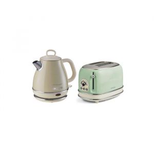 PACK ARIETE 1 Bouilloire Electrique 1L Sans Fil Vintage Beige + 1 Grille-pain 2 fentes Thermostat 6