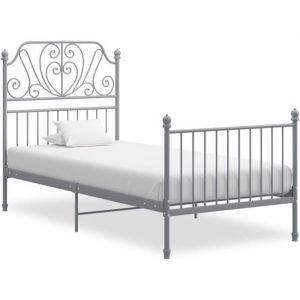 Lit enfant Simple 90 x 190 cm - Cadre de lit adulte Scandinave De Luxe Gris M&eacute;tal et contreplaqu&eacute; 90x200 cm