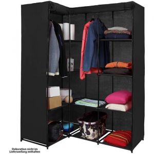 Armoire d’Angle Penderie dressing en textile non-tissé 129 x 87 x 169 cm noir