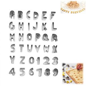 36 pi&egrave;ces - Mini emporte-pi&egrave;ces lettres et chiffres - Moule en acier inoxydable - Convient aux biscuits et g&acirc;teaux fondants