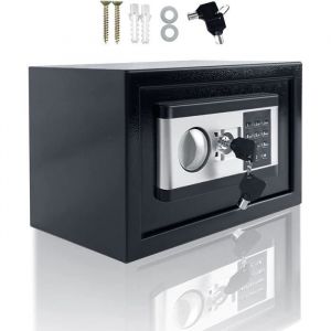 NAIZY Coffre fort à combinaison en Acier 34L Coffre Fort Code Digital avec Clé de Sécurité & Fonctions dAlarme - Noir+Argent