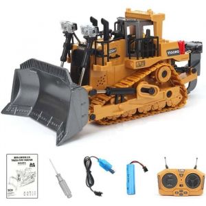 Pelleteuse T&eacute;l&eacute;command&eacute;e RC Bulldozer 120 - Engin de Chantier avec Lumi&egrave;re et Sons