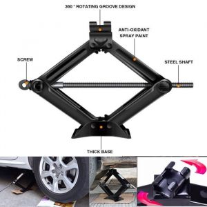 Cric élévateur de voiture ciseau antirouille 2 tonnes avec manivelle Hauteur de travail maximale 38cm, en Acier Noir, 2tonnes