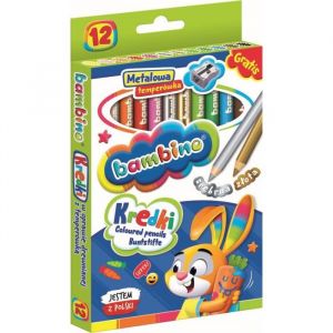 Crayons de couleur - BAMBINO - 12 couleurs - Taille-crayon inclus - En bois et argile kaolin