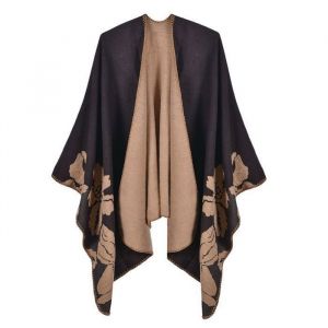 Poncho FemmePoncho Femme Hiver &Eacute;l&eacute;gant Ch&acirc;le Femme Chaud Cadeau de No&euml;lPoncho Cape R&eacute;versible &Eacute;charpe Ch&acirc;le-Marron