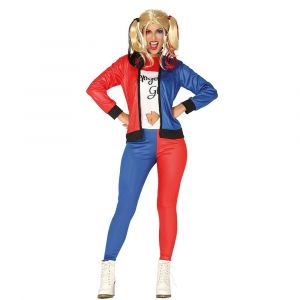 Déguisement Femme Arlequin Quinn M - FIESTAS GUIRCA - Adulte - Rouge bleu et noir - Tissu satiné
