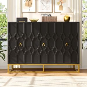 Buffet avec 3 Portes Buffet de Salon Pieds Métal Noir 120x40x85cm Buffet Bas Moderne Meuble de Rangement Armoire de Cuisine