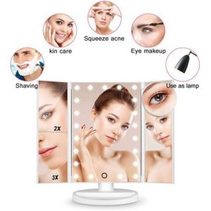 YOUNGDO Miroir de Maquillage - Miroir Grossissant Triptyque avec 22pcs LED - Miroir Lumineux 3X/2X avec Ecran Tactile Réglable