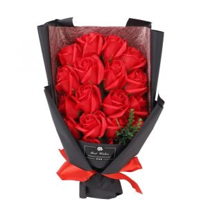 SURENHAP Bouquet de roses fausses 18pcs Fleur rose artificielle Roses r&eacute;alistes bouquet artificiel fleur en jeux detachee Rouge