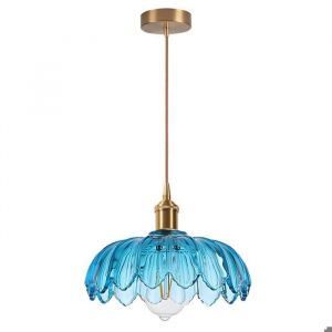 iDEGU Lustre ModerneLampe de Plafond Vintage Abat-jour en Verre Design Fleurs Bleu E27 Suspension Luminaire Style Nordique25cm