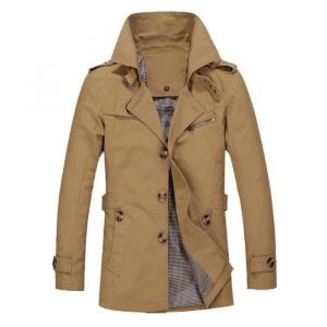 Veste Hiver Homme - FUNMOON - Slim Boutons Manteau long Trench - Jaune
