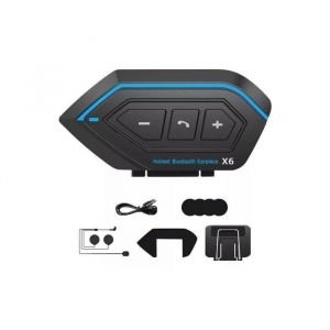 Intercom Moto Bluetooth - Bluetooth 5.0 - Kit oreillette - Casque moto - Interphone - Bleu noir - Universel