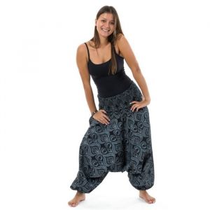 Sarouel femme ethnique chic coton &eacute;pais Pankha - FZ2541 - Noir - Fantazia - Large - Adulte - Mixte