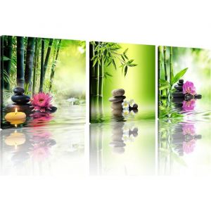 Impression sur Toile 30x30 cm Zen Bambou Spa Pierres Image Moderne Tableau D&eacute;co Mural Salle De S&eacute;jour Oriental Orchid&eacute;e