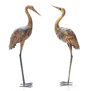 COSTWAY Statue de Grue Debout Lot de 2 pour Jardin Cadre en Métal Imperméable Plumes de Couleur Dégradée Animaux Realiste