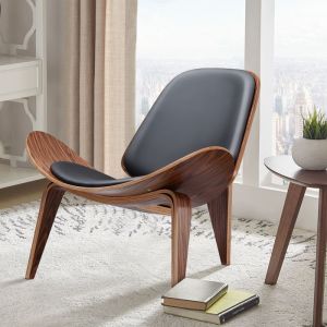 Fauteuil Salon Relax Design - Chaise de Salon Simili PU Style Vintage - Fauteuil de Lecture 1 Personne - Chêne Massif Bois