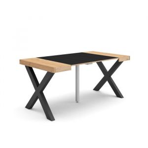 Table console extensible 160x90x73cm Pour 8 personnes Pieds bois massif Chêne et noir RF2756
