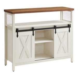 Buffet - VASAGLE - Daxton - Portes Coulissantes - Étagères Réglables - Blanc Rustique/Marron Miel