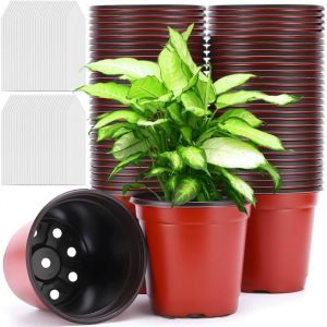 100 Pieces Pot Semis Ø 10cm Pot de Fleur Plastique avec 100 Étiquettes Pot Plastique Plante s Pot de Culture Godet Semis