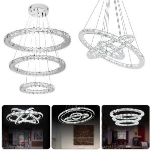 Plafonnier LED Cristal Moderne UISEBRT - Trois Anneaux Blancs - 96W