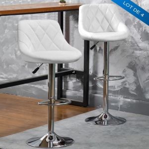 Lot de 4 Tabouret de Bar Dossier Blanc Rembourr&eacute; Pivotantes et r&eacute;glables en Hauteur - LUXS