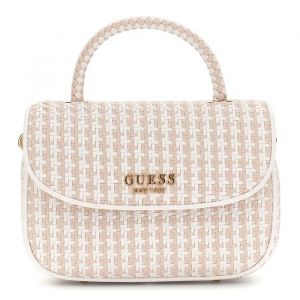 GUESS Sac &agrave; main blanc beige pour femme - Mirema Top Handle Flap Bag White Multi 311448