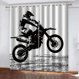 Lot de 2 rideaux opaques Moto-Cross - En polyester - Avec illets - Pour chambre &agrave; coucher - 80x200cm[Z45]