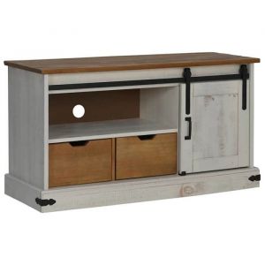 Console TV VENT-FLASH - Banc TV Meuble TV - HALDEN avec porte coulissante blanc 110x40x60 cm - Meuble de Salon（72228）ZLH