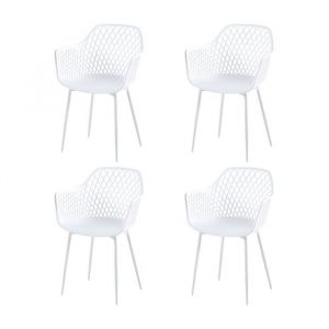 DORAFAIR Lot de 4 Fauteuil pour le jardin chaises pour salle &agrave; manger salon terrasse chaise robuste plastique+fer blanc